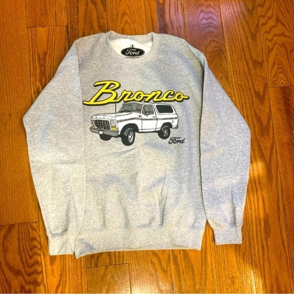 FORD BRONCO CREW SWEATSHIRT front & back logo gray yellow UNISEX ADULT SMALL new